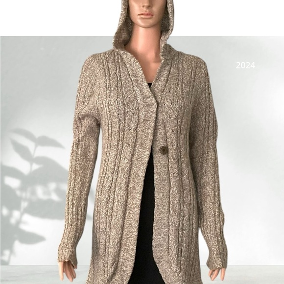 Hooked Up by IOT Sweaters - Hooked Up Hooded Sweater SZ XL Women Dark Oak Ivory Winter Casual Corpcore Fall